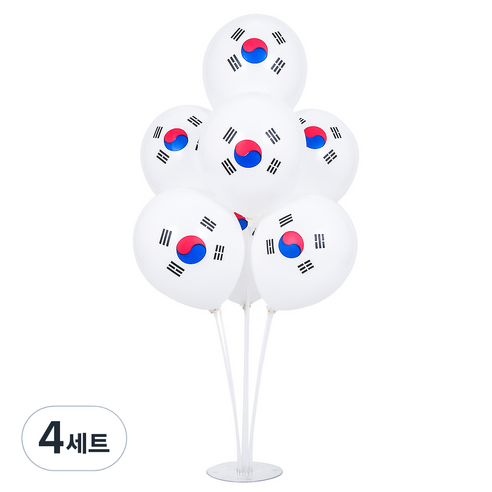 파티쇼 태극기 인쇄풍선 10p + 풍선꽂이 장식 70cm 세트, 4세트, 혼합색상