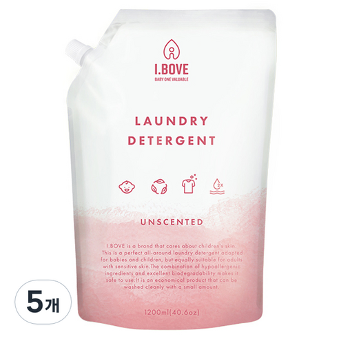아이보브 베이직 고농축 무향 아기 세제 리필, 1200ml, 5개