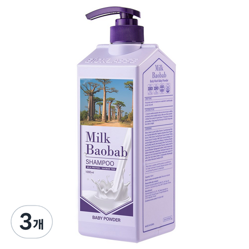 밀크바오밥 샴푸 베이비파우더향, 1000ml, 3개