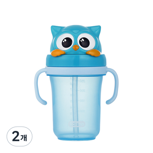 에디슨 프렌즈 흘림방지 입체 빨대컵 2 300ml, 부엉이 블루, 2개