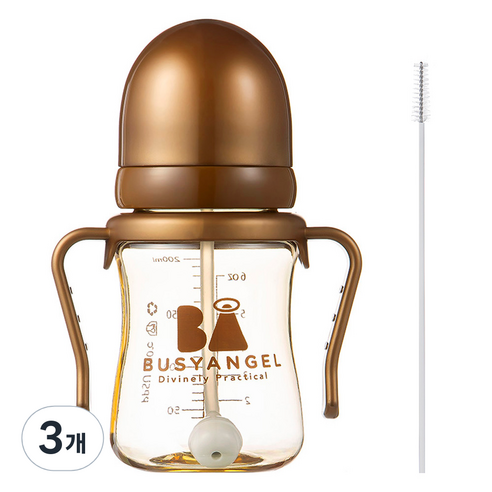 비지엔젤 PPSU 빨대컵 200ml, 브라운, 3개