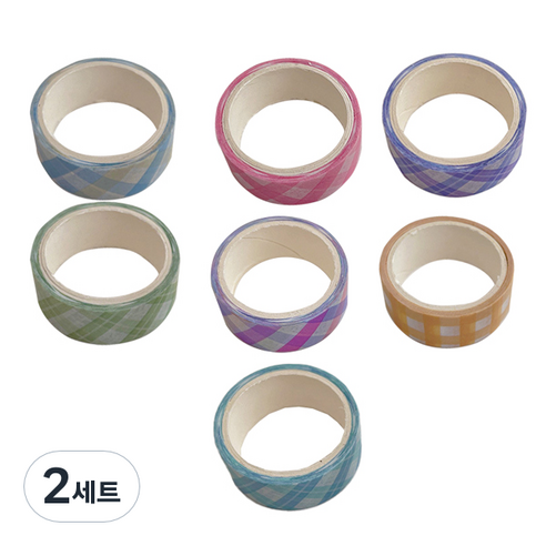 슬로우데코 다꾸 심플 체크 마스킹 테이프 7종 세트, 혼합색상, 2세트
