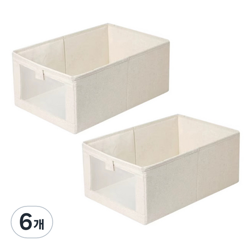 마벨인홈 코튼 린넨 투명 접이식 보관함, 베이지, 6개