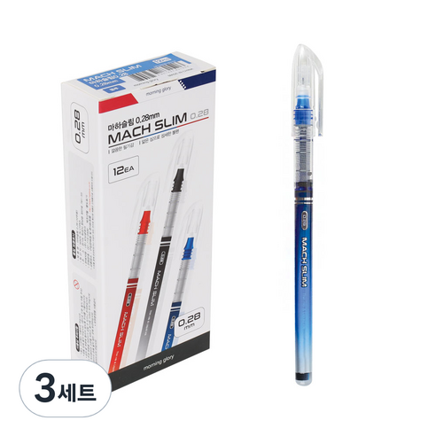 모닝글로리 1000 마하슬림 젤잉크펜 0.28mm 12p, 청, 3세트