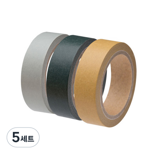 단순생활 마스킹 테이프 3종 세트 15mm x 10m, 크라프트, 그레이, 다크그린, 5세트