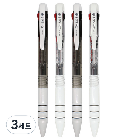 핑크풋 슬림볼 3색 볼펜 2종 x 2p세트 0.7mm, 화이트, 블랙, 3세트