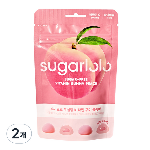 슈가로로 무설탕 비타민 구미 젤리 복숭아, 2개, 45g