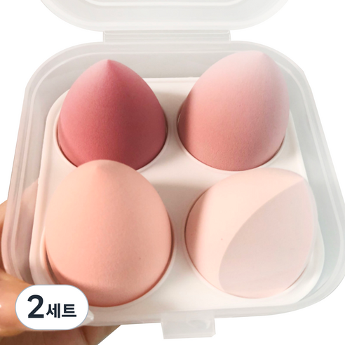 케이뷰티시티 물방울 똥퍼프 4p + 보관 케이스 세트, 딸기우유, 2세트