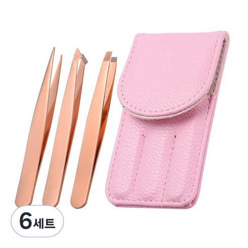 핀셋 족집게 3종 세트, 로즈골드, 6세트
