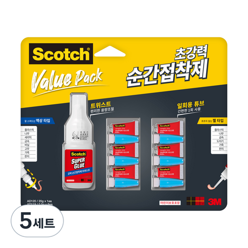 스카치 순간접착제 트위스트 타입 + 일회용 6p 세트, 5세트