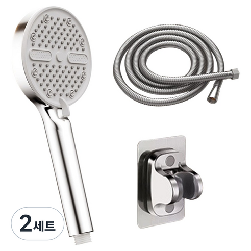 원이네 5단 강력 부스터 와이드 샤워기 세트, 실버, 2세트