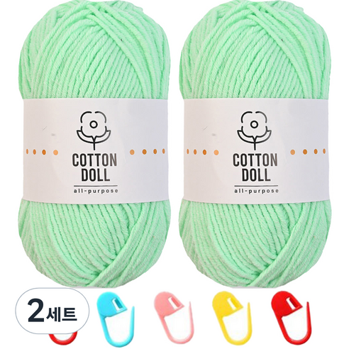 니뜨 코튼돌실 50g x 2p + 단수링 5p 세트, 24 민트(뜨개실), 랜덤발송(단수링), 2세트