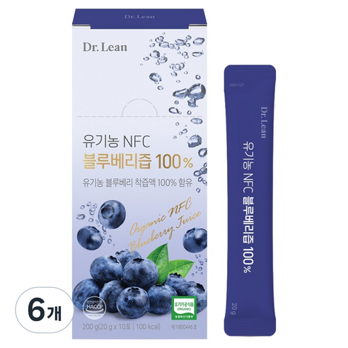 닥터린 유기농 NFC 100% 블루베리즙, 6개, 200g