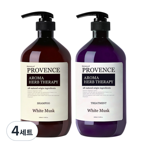 프로방스 아로마 허브 테라피 샴푸 화이트머스크 1L + 트리트먼트 화이트머스크 1L, 4세트