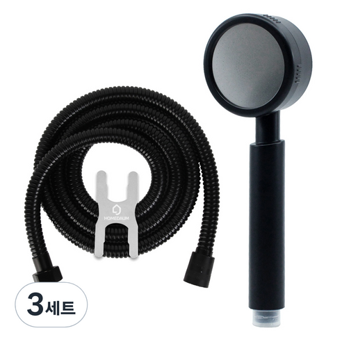 홈다움 블랙 몬스터 샤워기 헤드+블랙 2.0m샤워호스+스패너, 3세트