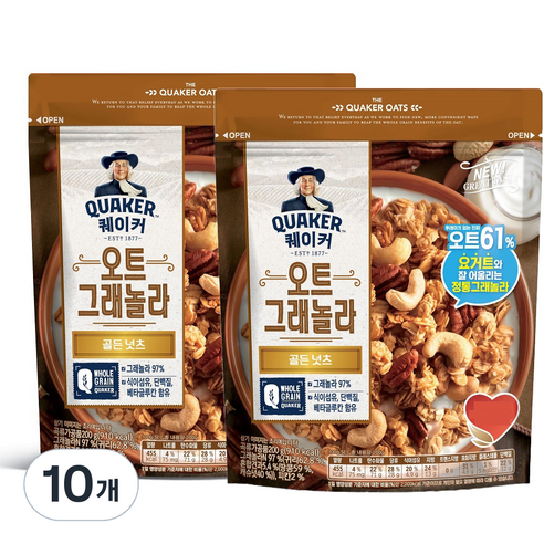 롯데제과 퀘이커 오트 그래놀라 골든 넛츠, 200g, 10개