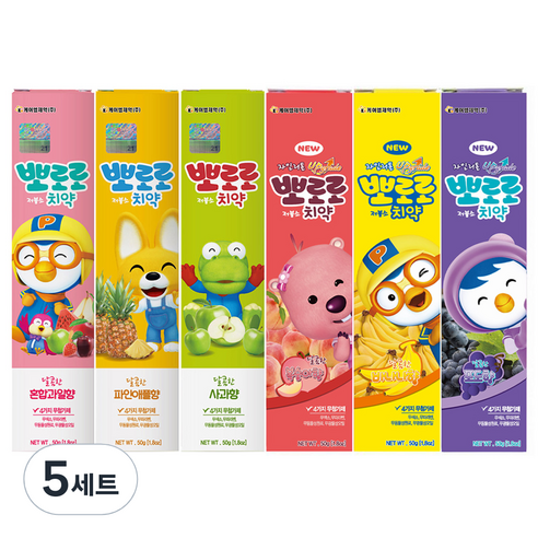 뽀로로 저불소 치약 6종 세트, 50g, 5세트