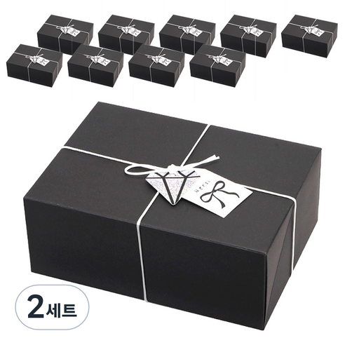 인디케이 패키지 상자 중 10p + 완충재 10p + 왁스끈 + 스티커 2종 x 10p + 텍 2종 x 10p 세트, 블랙(상자), 2세트