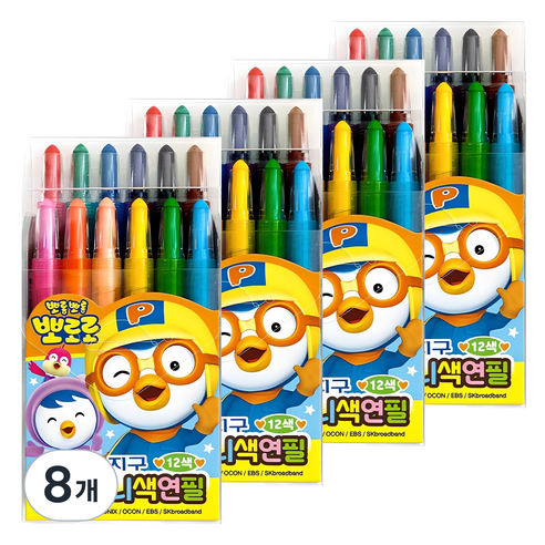 지구화학 뽀로로 미니 색연필, 12색, 8개