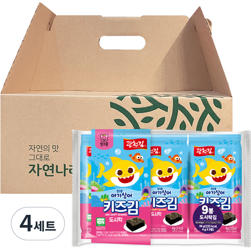 광천김 자연나라 오가닉 핑크퐁 어린이김 4g x 18p 선물세트, 72g, 4개