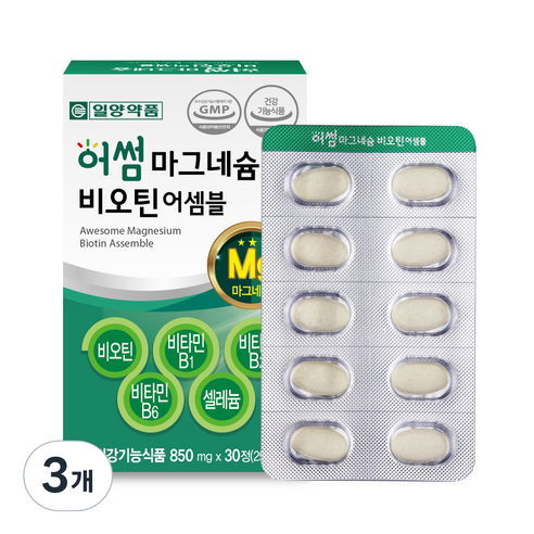 일양약품 마그네슘 비오틴 비타민B 영양제 25.5g, 3개, 30정