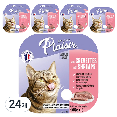 플레이저 고양이 전연령용 파테 습식사료, 새우, 100g, 24개