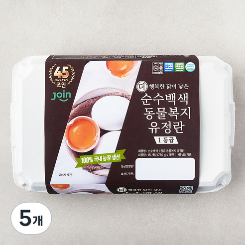 조인 동물복지 인증 1등급 백색유정란 780g, 5개, 15구