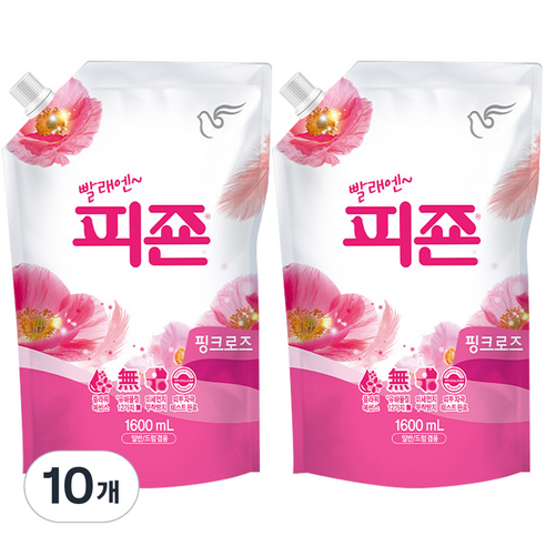 피죤 레귤러 섬유유연제 핑크로즈 리필, 1.6L, 10개