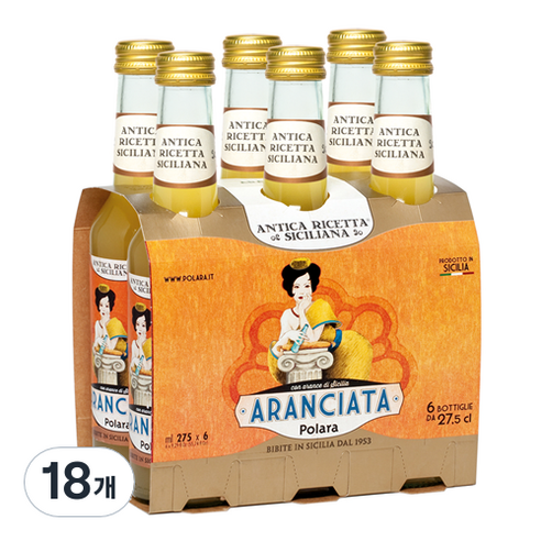 폴라라 시칠리아나 아란시아타 나벨리나 오렌지 과즙 탄산음료, 18개, 275ml