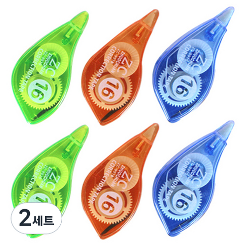 영아트 이지클린 수정 테이프 3종 x 2p 세트, 그린, 블루, 오렌지, 2세트