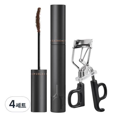 루나 래쉬 익스트림 픽싱 마스카라 + 컬 픽싱 뷰러 세트, 4세트, 딥 브라운