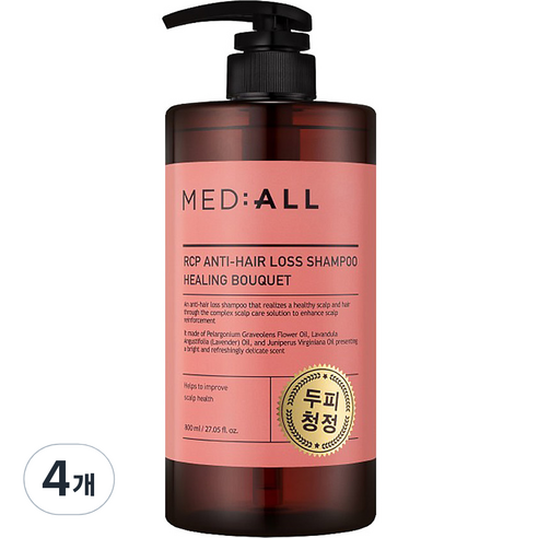 메디올 알시피 안티 헤어 로스 탈모완화 기능성샴푸 힐링부케향, 800ml, 4개