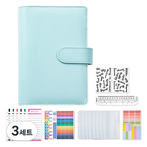 마다꾸미 현금 챌린지 다이어리 바인더 A6, 블루, 3개