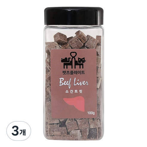 펫츠플레이트 반려동물 동결건조간식 트릿, 소간맛, 100g, 3개