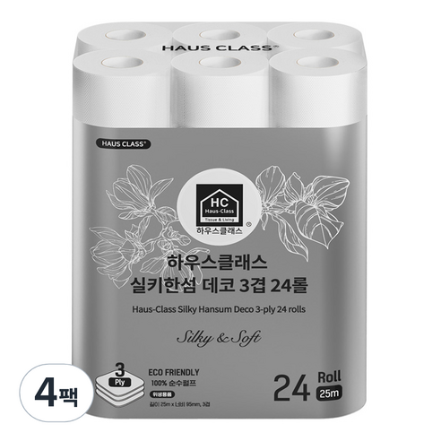 하우스클래스 실키한섬 데코 3겹 고급롤화장지, 25m, 24개입, 4개
