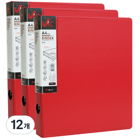 VIC 신소재 D링 바인더 3cm 3공, 적색, 12개