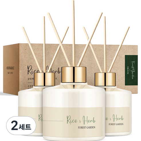 살림백서 라이스 앤 허브 디퓨저 200ml x 3p + 섬유 리드스틱 x 15p 세트, 포레스트가든, 2세트