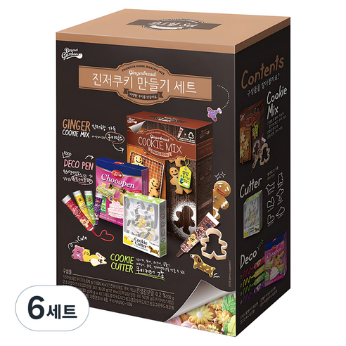 브레드가든 진저 쿠키 만들기 세트, 쿠키믹스 + 초코펜다크 + 백설탕 + 데코펜 4p, 6세트