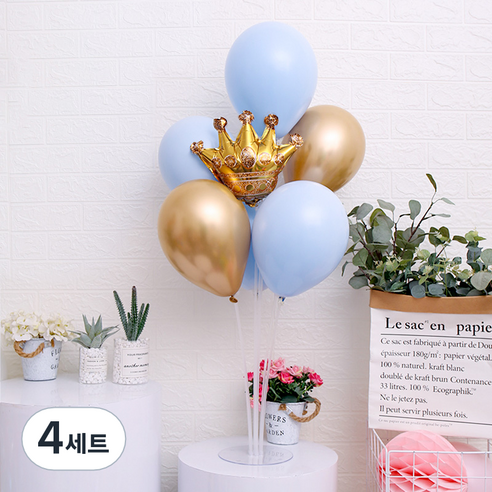 와우파티코리아 마카롱 골드왕관 풍선꽂이 세트, 크롬골드 마카롱블루, 4세트