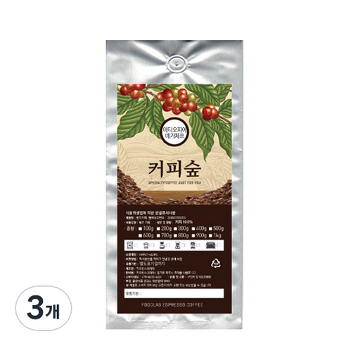커피숲 에티오피아 예가체프 원두, 홀빈, 200g, 3개