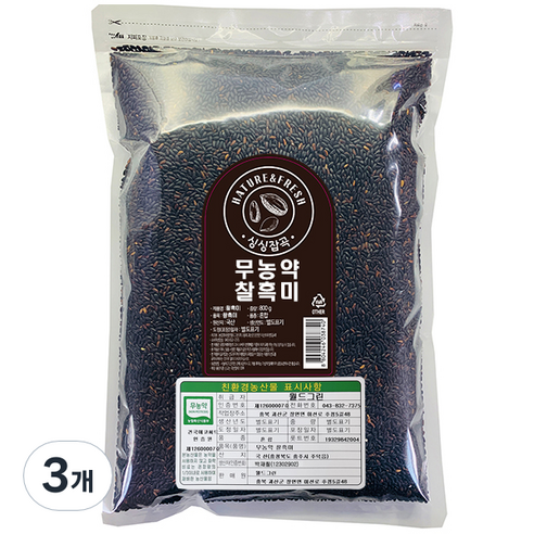월드그린 싱싱잡곡 무농약 찰흑미, 800g, 3개