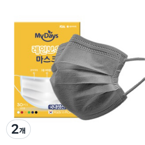 마이데이즈 MB필터 레인보우 일회용 컬러 덴탈 마스크 중형 M, 30개입, 2개, 아마존 그레이