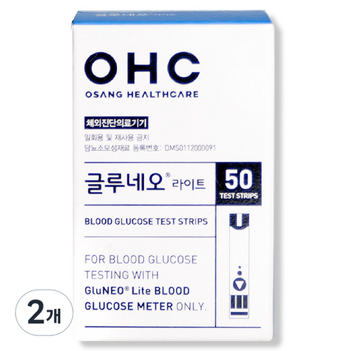 오상헬스케어 글루네오 라이트 혈당검사지, 50개입, 2개
