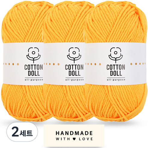 니뜨 코튼돌실 50g x 3p + 코튼 라벨 세트, 2세트, 6 진노랑