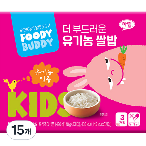 푸디버디 더 부드러운 유기농 쌀밥 3p, 더 부드러운 식감, 140g, 15개