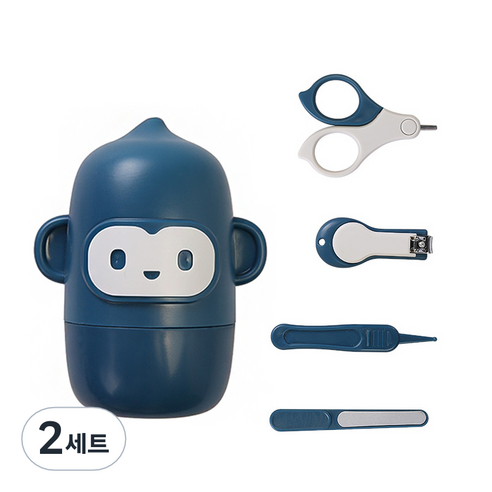 라이프투비 유아용 동물 캐릭터 손톱깎이 세트, 원숭이 블루, 2세트