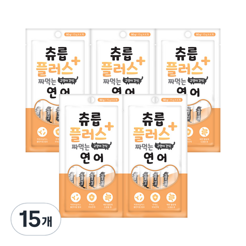 츄릅 플러스 짜먹는 유산균 고양이 간식 생선 60g, 연어맛, 15개