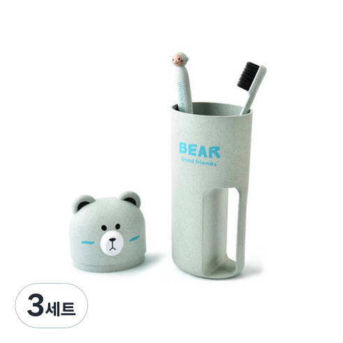 휴대용 곰돌이 양치컵 + 칫솔 2p 세트 그린 164g, 3세트