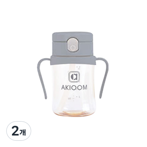 아키움 원터치 빨대컵 200ml, 그레이, 2개