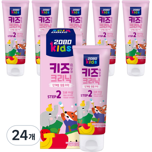 2080 키즈알파크리닉 2단계 저불소 어린이 치약 프루티향, 80g, 24개